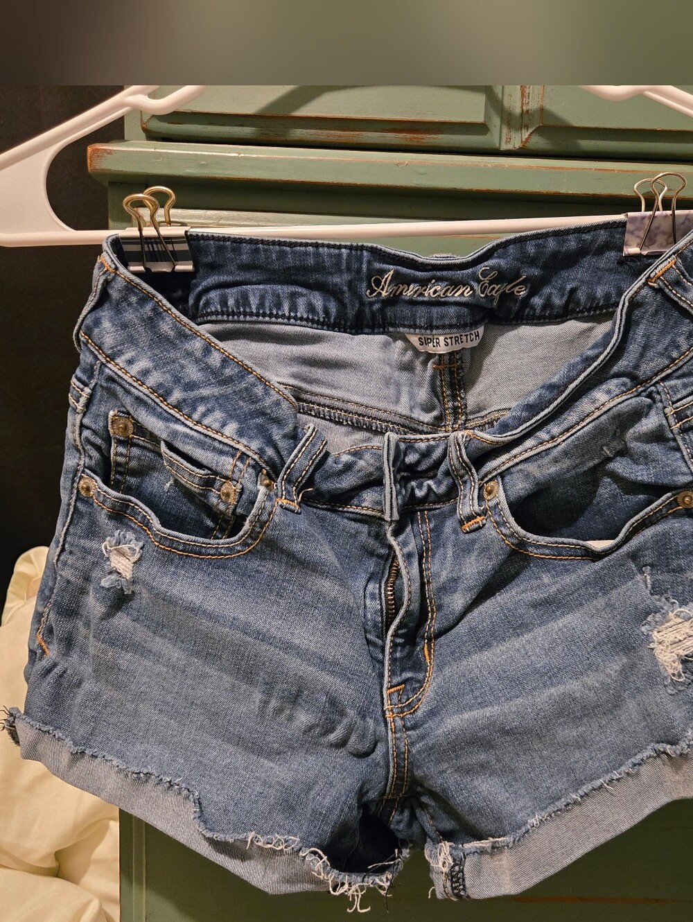American Eagle Outfitters Medium Blue Distressed super stretch Jean Shorts